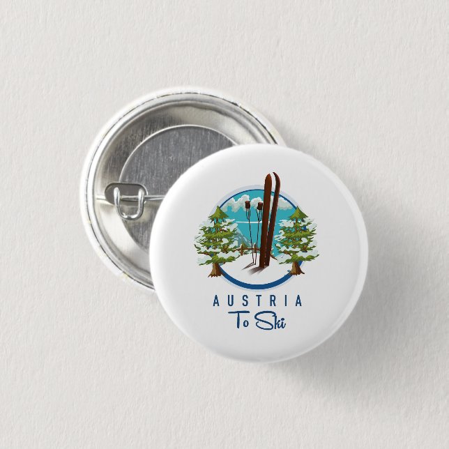 Skiing, ski poster logo. 1 inch round button (Front & Back)