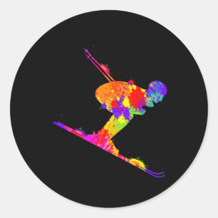 Skiing Ski Skier Men Boys Kids _1 Classic Round Sticker