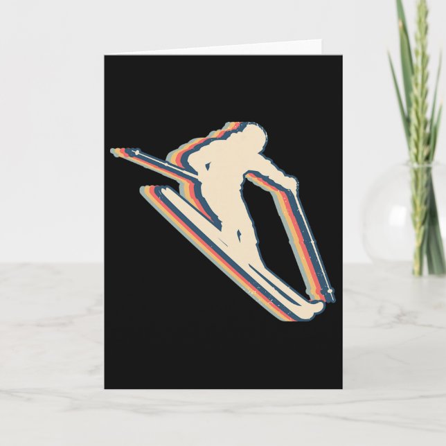 Skiing Ski Skier Retro Line Art  Card (Front)