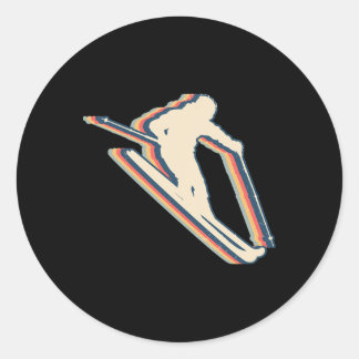 Skiing Ski Skier Retro Line Art  Classic Round Sticker