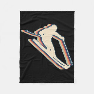 Skiing Ski Skier Retro Line Art  Fleece Blanket