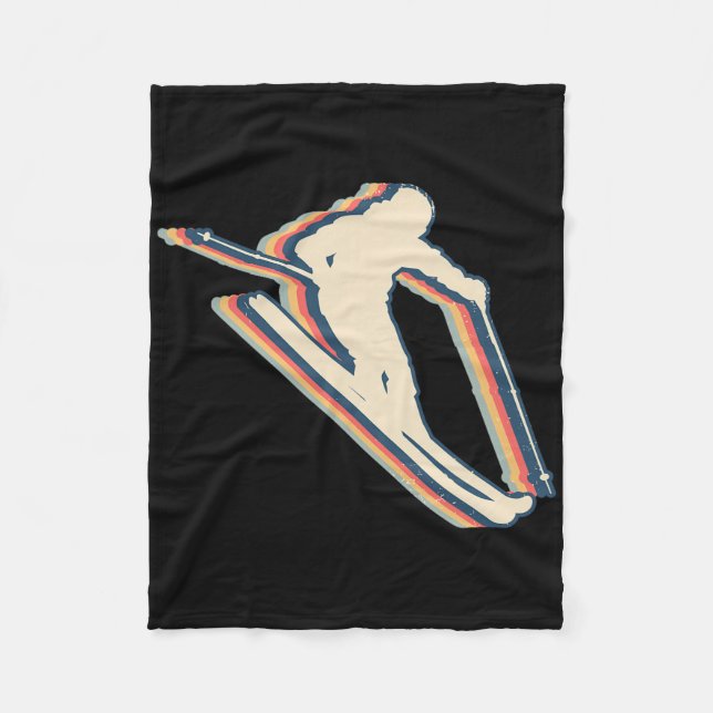 Skiing Ski Skier Retro Line Art  Fleece Blanket (Front)