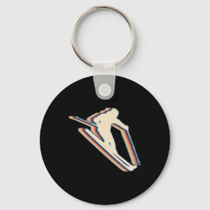 Skiing Ski Skier Retro Line Art Keychain