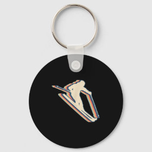 Skiing Ski Skier Retro Line Art  Keychain