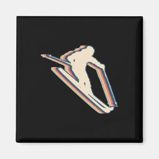 Skiing Ski Skier Retro Line Art  Magnet