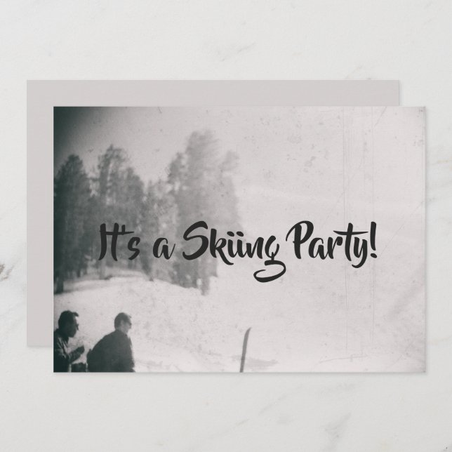 Skiing Ski Slope Party Retro Snow Mountain Invitation (Front/Back)