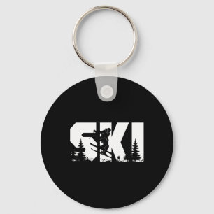 Skiing Skier Bold Ski Silhouette Extreme Winter Sp Keychain