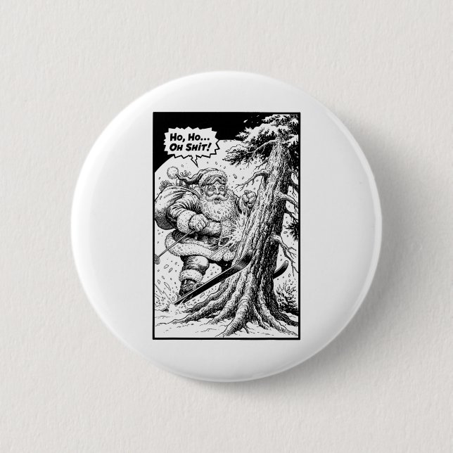 Skiing Skier Santa Hitting Tree Funny Christmas Sk 2 Inch Round Button (Front)