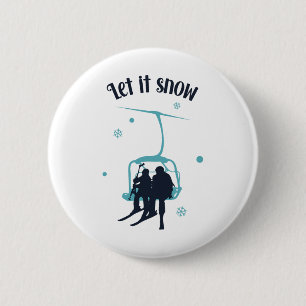 Skiing Skier Ski Retro Winter Let It Snow Christma 2 Inch Round Button