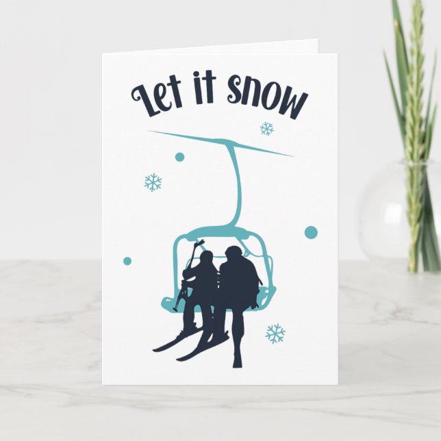Skiing Skier Ski Retro Winter Let It Snow Christma Card (Front)