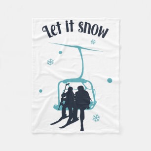 Skiing Skier Ski Retro Winter Let It Snow Christma Fleece Blanket
