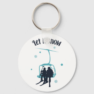 Skiing Skier Ski Retro Winter Let It Snow Christma Keychain