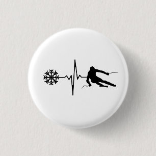 Skiing - Skiing Heartbeat Skier Gift 1 Inch Round Button