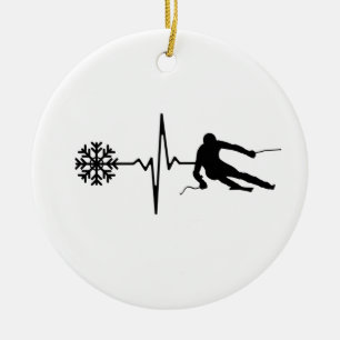 Skiing - Skiing Heartbeat Skier Gift Ceramic Ornament