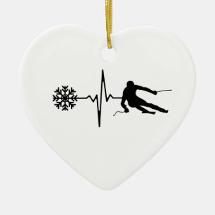 Skiing - Skiing Heartbeat Skier Gift Ceramic Ornament