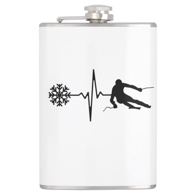Skiing - Skiing Heartbeat Skier Gift Hip Flask (Front)