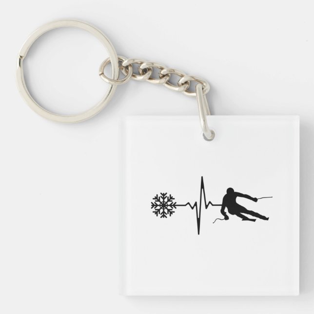 Skiing - Skiing Heartbeat Skier Gift Keychain (Front)