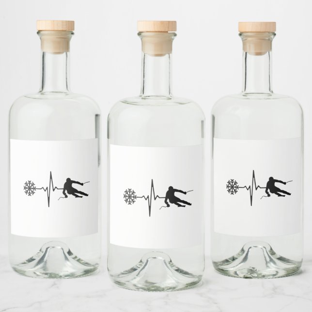 Skiing - Skiing Heartbeat Skier Gift Liquor Bottle Label (Bottles)