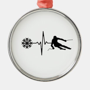 Skiing - Skiing Heartbeat Skier Gift Metal Ornament