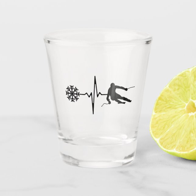 Skiing - Skiing Heartbeat Skier Gift Shot Glass (Front)