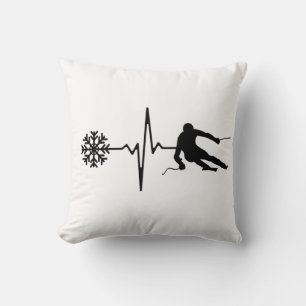 Skiing - Skiing Heartbeat Skier Gift Throw Pillow