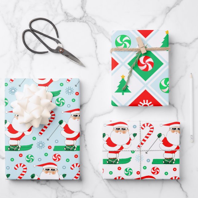 Skiing Snow Skier Holiday Gift Wrapping Paper Sheet (Front)