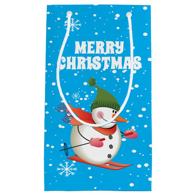 Skiing Snowman Gift Bag Small/Medium (Front)