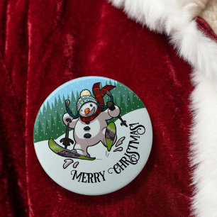 Skiing Snowman Merry Christmas! Stocking Filler 3 Inch Round Button