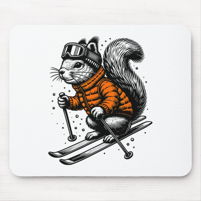 Skiing Squirrel Winter Ski Resort Downhill Winters Mouse Pad (Front)