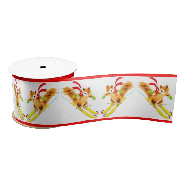 skiing squirrels satin ribbon (Spool)