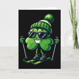 Skiing St Patricks Day Shamrock Clover Irish Men W Card