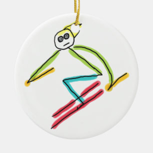 Skiing Stickman Ceramic Ornament