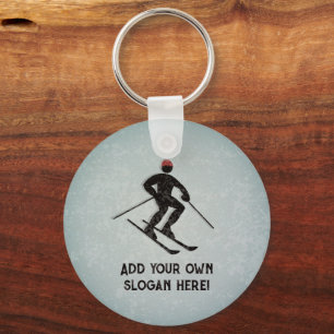 Skiing the Slopes - Ski theme with your own text Keychain