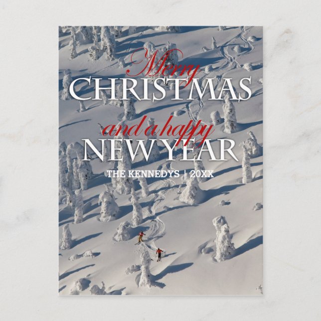 Skiing Through the Snowghosts Holiday Postcard (Front)