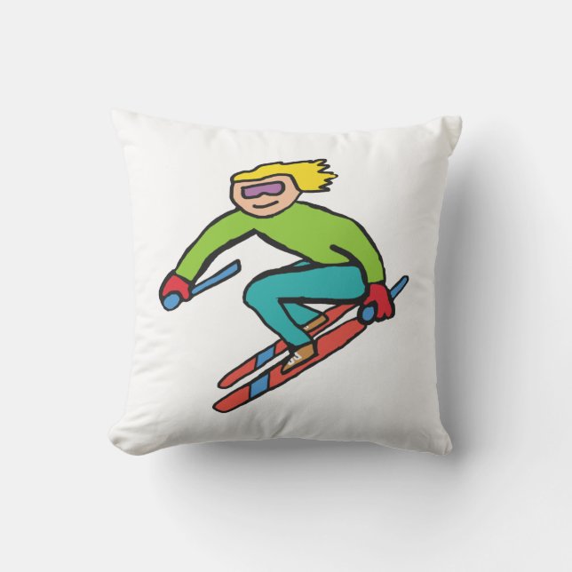 Skiing Throw Pillow (Front)