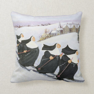 Skiing Throw Pillow