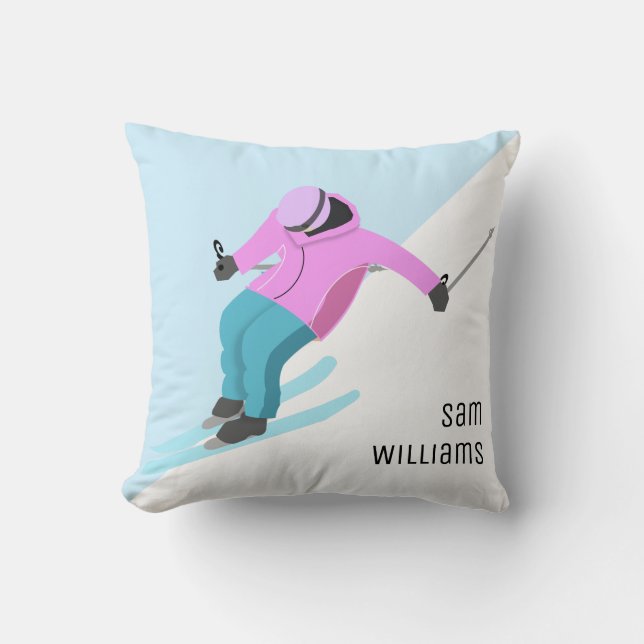 Skiing Throw Pillow (Front)