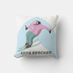 Skiing Throw Pillow