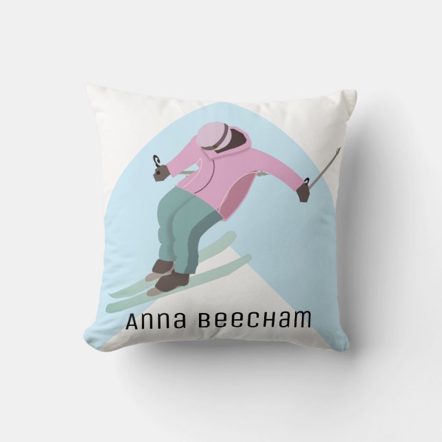 Skiing Throw Pillow (Front)