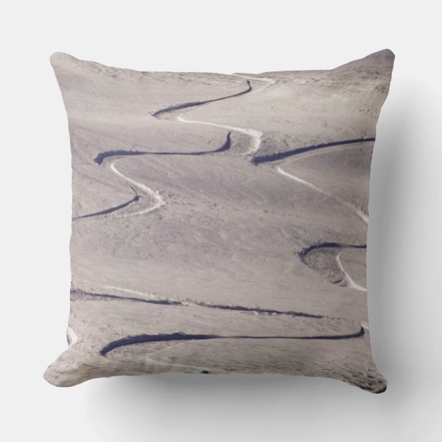 Skiing Tracks Throw Pillow (Front)