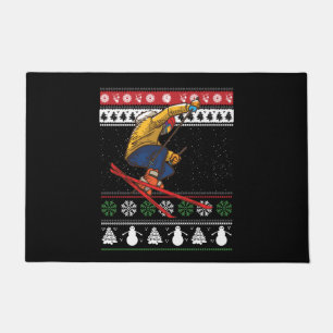 Skiing Ugly Christmas Doormat