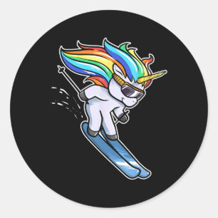Skiing Unicorn Alpine Downhill Slalom Ski Skier Classic Round Sticker