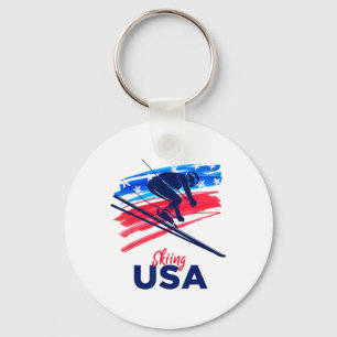 Skiing Usa Support The Team Shirt Usa Flag Skiing  Keychain