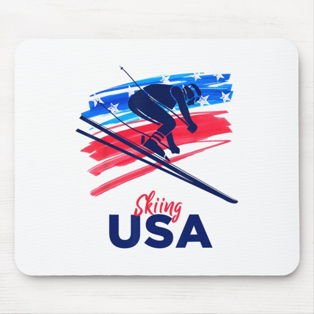 Skiing Usa Support The Team Shirt Usa Flag Skiing  Mouse Pad (Front)