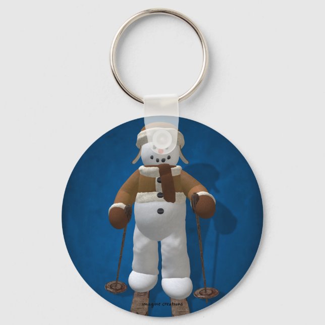 Skiing Vintage Snowman Keychain (Front)