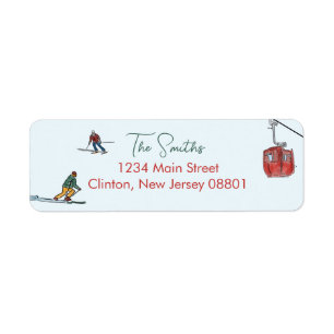 Skiing Watercolor Modern Return Address Label