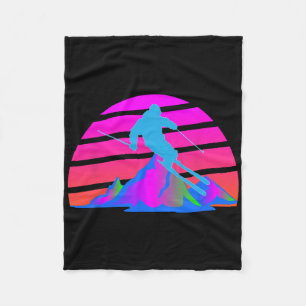 Skiing Winter Skier 80s 90s Retro Pink Slope  Fleece Blanket