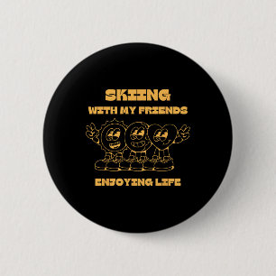 Skiing With Friends Winter Snow Mountain Adventure 2 Inch Round Button