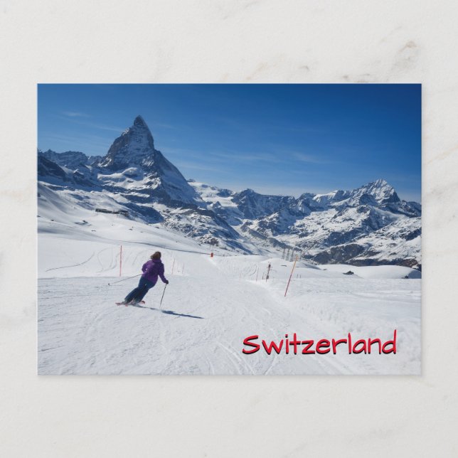 Skiing with Mt. Matterhorn in Zermatt, Switzerland Postcard (Front)