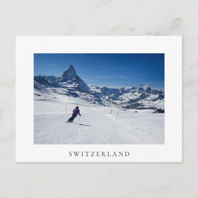 Skiing with Mt. Matterhorn in Zermatt, Switzerland Postcard (Front)